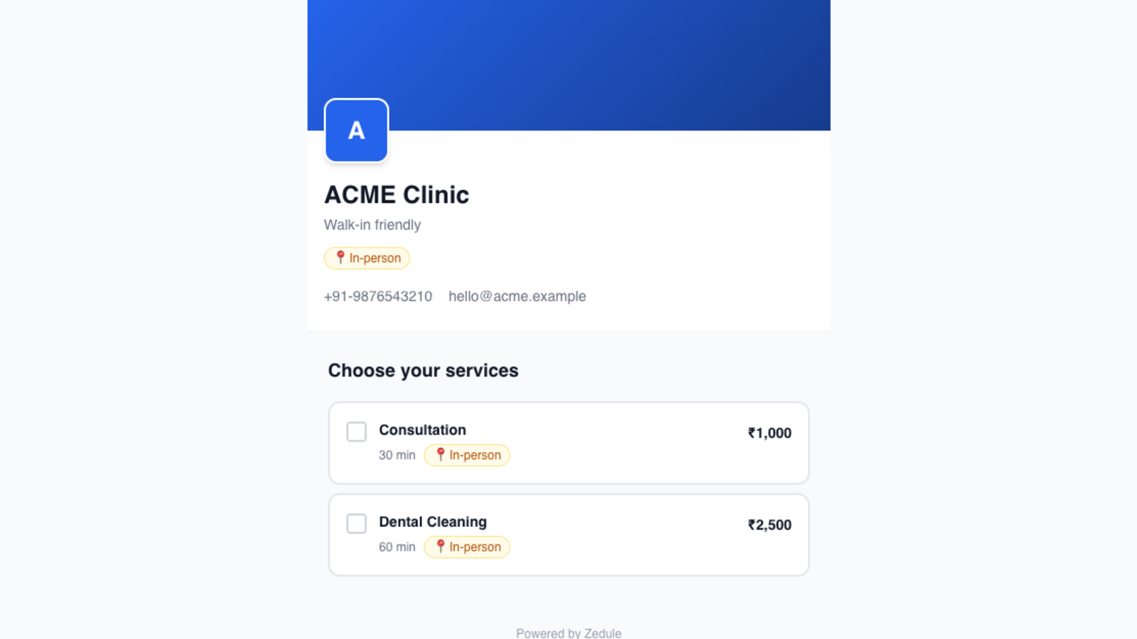 Customer-facing booking page in rose accent